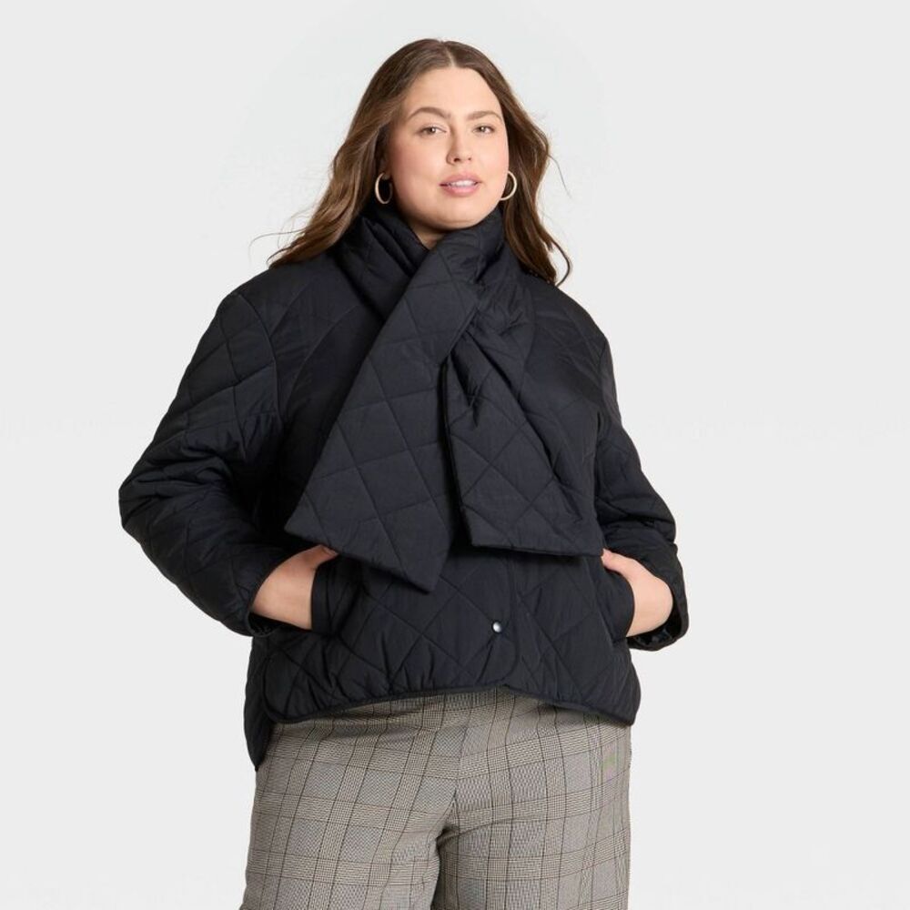 Women's Quilted Scarf Jacket - A New Day Black XXL